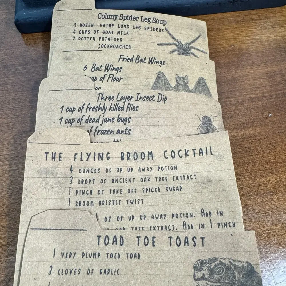 Spooky Halloween Black Wood Recipe Box Countertop Slant Top Cards 9 x 5.25 x 6.5